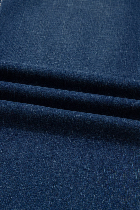 Stitched Waist Western Cuffed Wide Leg Jeans